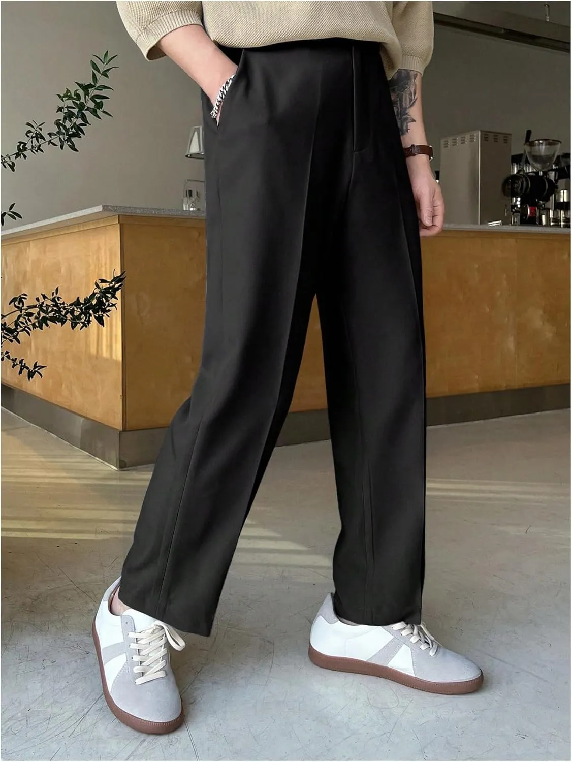GORGLITTER Men's Dress Pants Straight Leg Pleated Office Slacks Business Casual Pants