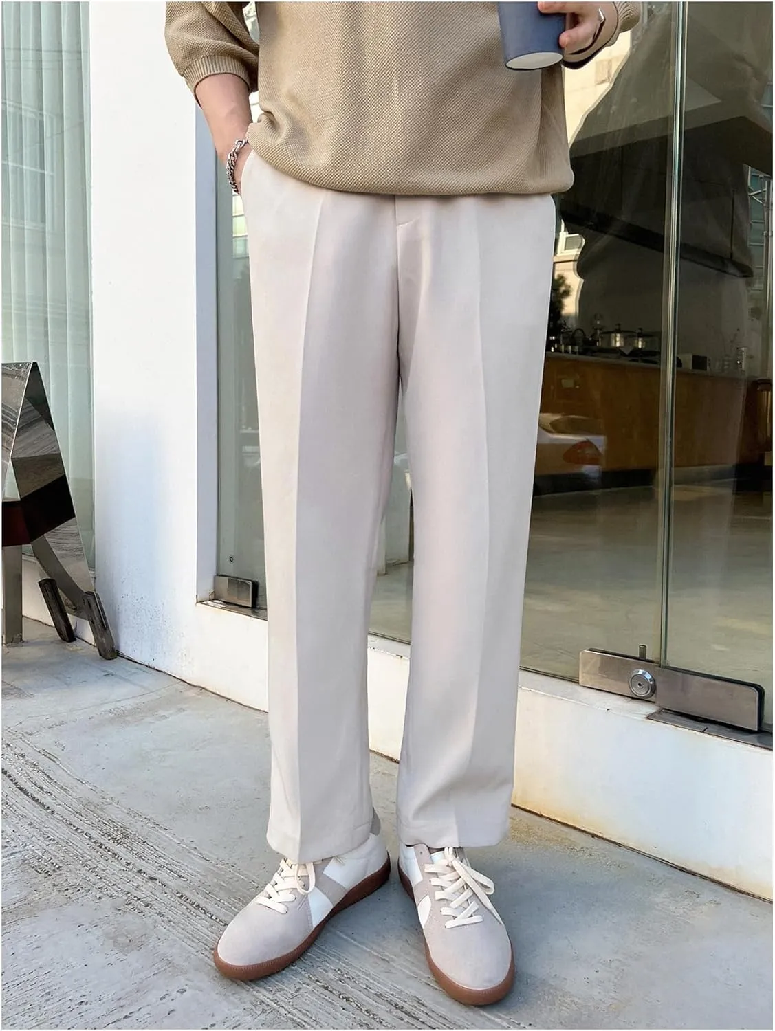 GORGLITTER Men's Dress Pants Straight Leg Pleated Office Slacks Business Casual Pants