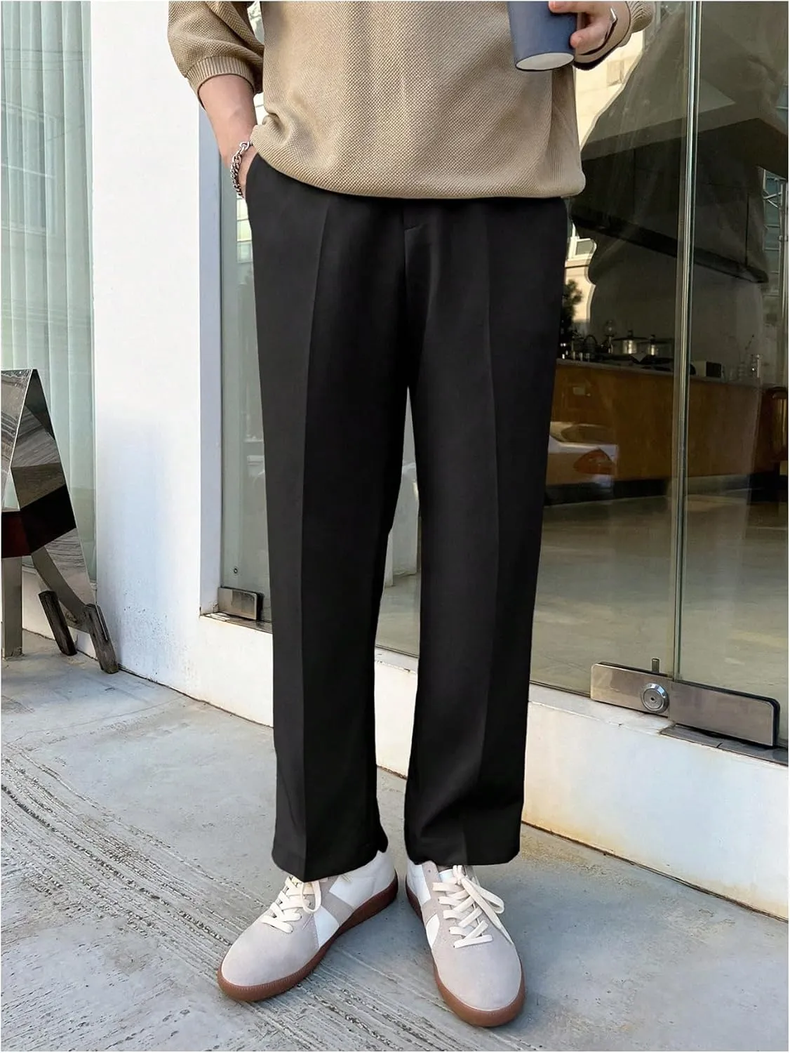 GORGLITTER Men's Dress Pants Straight Leg Pleated Office Slacks Business Casual Pants