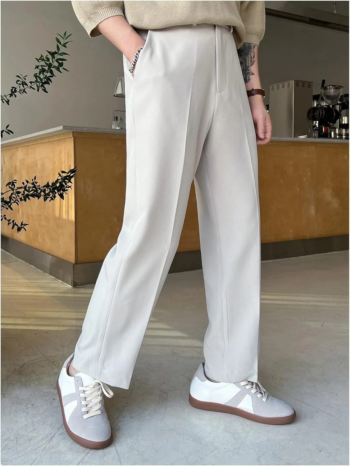 GORGLITTER Men's Dress Pants Straight Leg Pleated Office Slacks Business Casual Pants