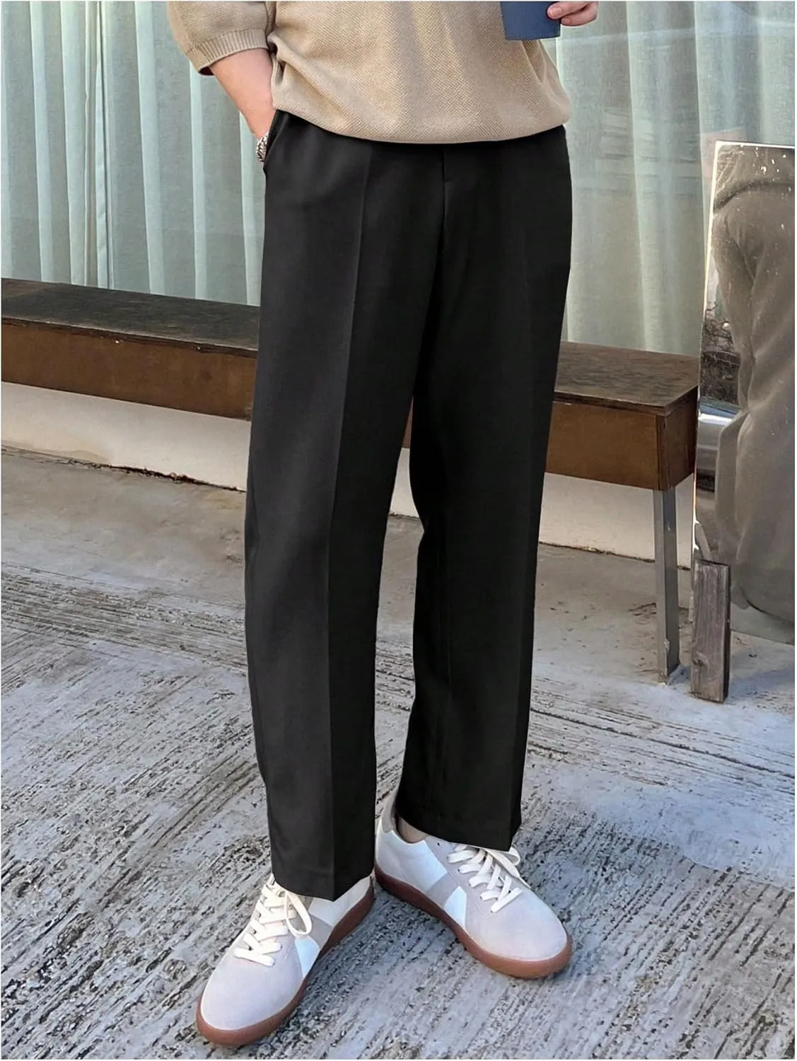 GORGLITTER Men's Dress Pants Straight Leg Pleated Office Slacks Business Casual Pants