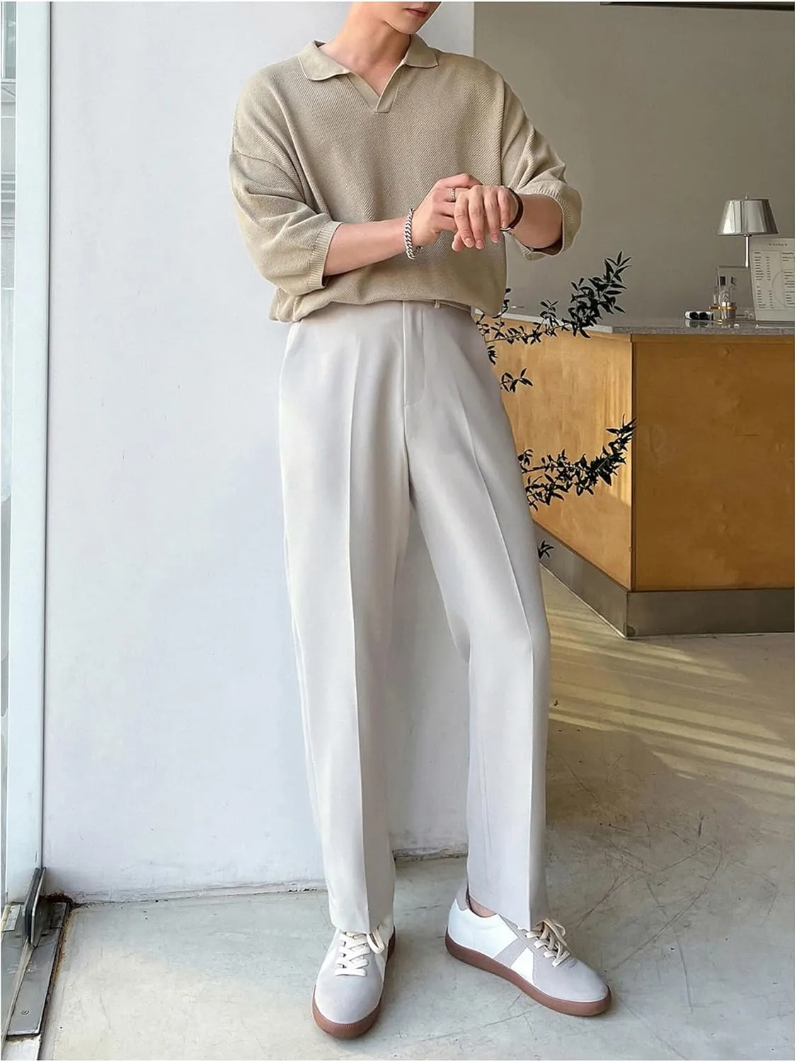 GORGLITTER Men's Dress Pants Straight Leg Pleated Office Slacks Business Casual Pants