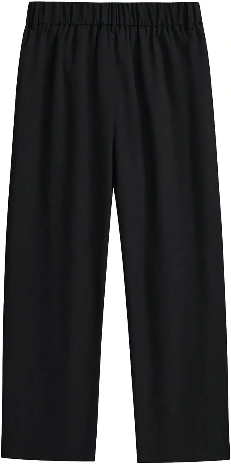 GORGLITTER Men's Pleated Wide Leg Pants Straight High Waisted Work Pants Trousers with Pocket
