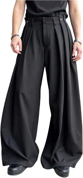 GORGLITTER Men's Pleated Wide Leg Pants Straight High Waisted Work Pants Trousers with Pocket