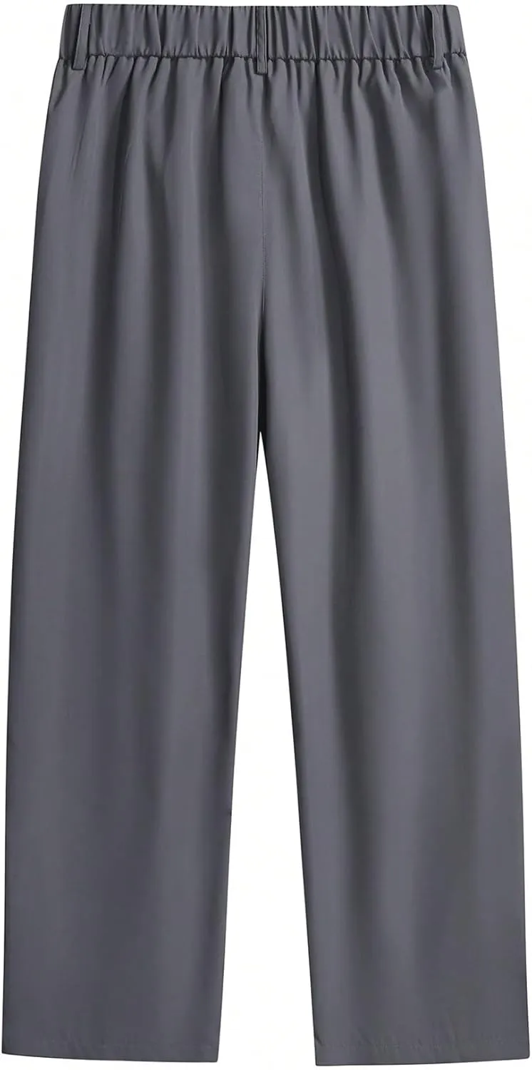 GORGLITTER Men's Pleated Wide Leg Pants Straight High Waisted Work Pants Trousers with Pocket