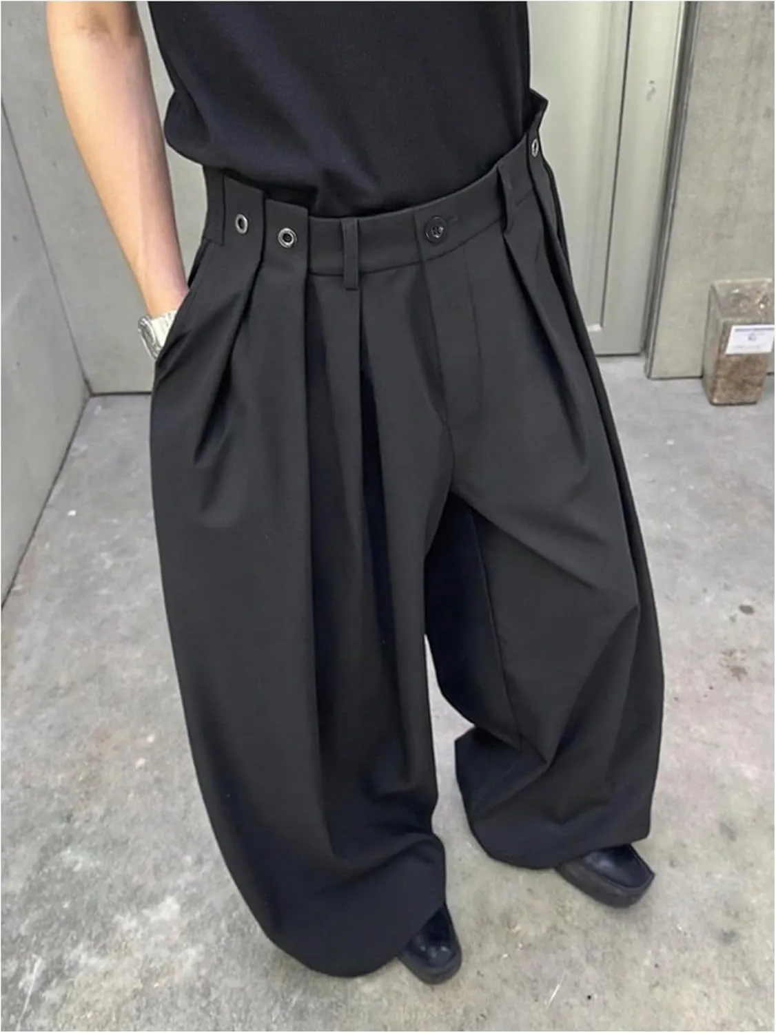 GORGLITTER Men's Pleated Wide Leg Pants Straight High Waisted Work Pants Trousers with Pocket