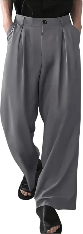GORGLITTER Men's Pleated Wide Leg Pants Straight High Waisted Work Pants Trousers with Pocket