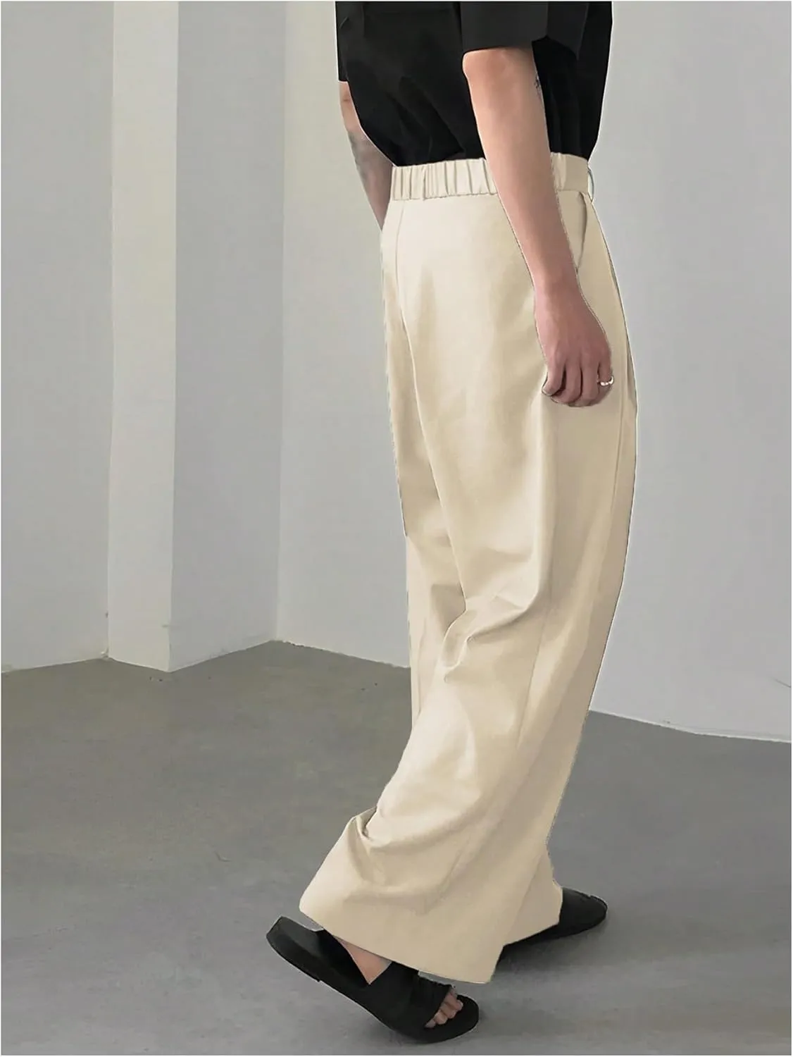 GORGLITTER Men's Pleated Wide Leg Pants Straight High Waisted Work Pants Trousers with Pocket