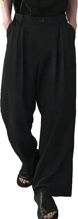 GORGLITTER Men's Pleated Wide Leg Pants Straight High Waisted Work Pants Trousers with Pocket