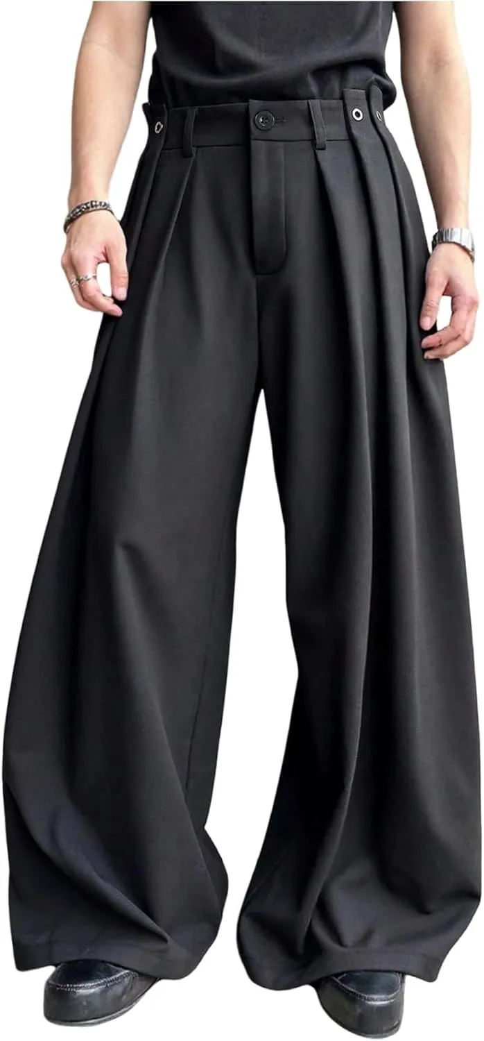 GORGLITTER Men's Pleated Wide Leg Pants Straight High Waisted Work Pants Trousers with Pocket