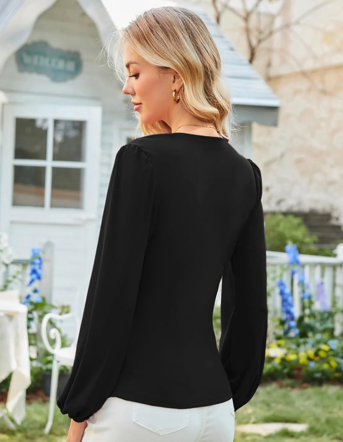 GRACE KARIN 2025 Womens Tops Summer Wrap Blouse V Neck Work Shirt Long Sleeve Dressy Casual Ruched Top Trendy Fashion Outfits