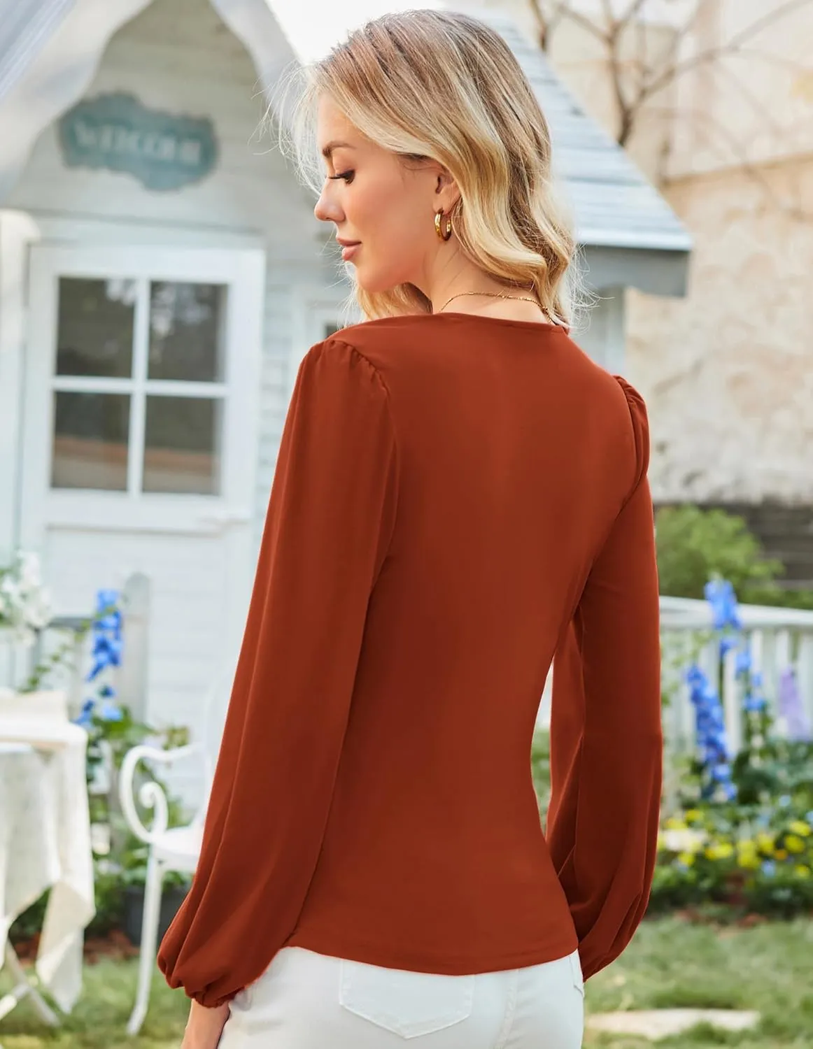 GRACE KARIN 2025 Womens Tops Summer Wrap Blouse V Neck Work Shirt Long Sleeve Dressy Casual Ruched Top Trendy Fashion Outfits