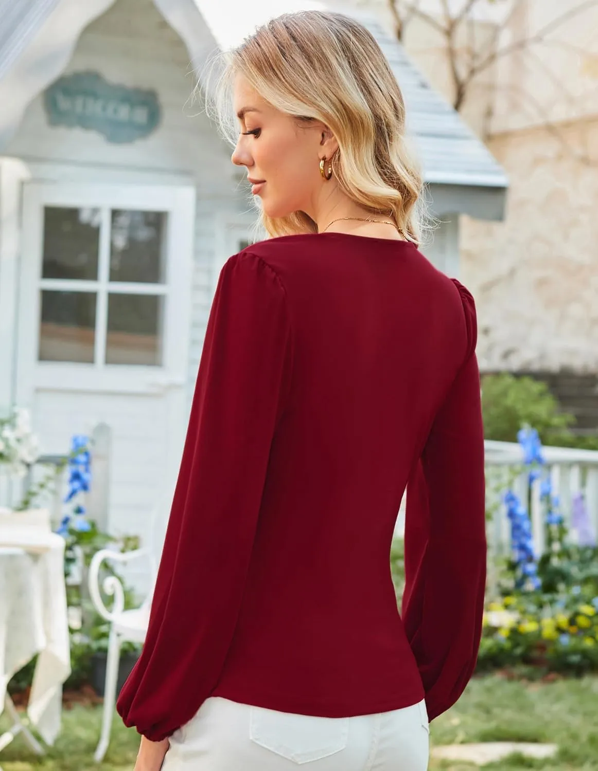 GRACE KARIN 2025 Womens Tops Summer Wrap Blouse V Neck Work Shirt Long Sleeve Dressy Casual Ruched Top Trendy Fashion Outfits