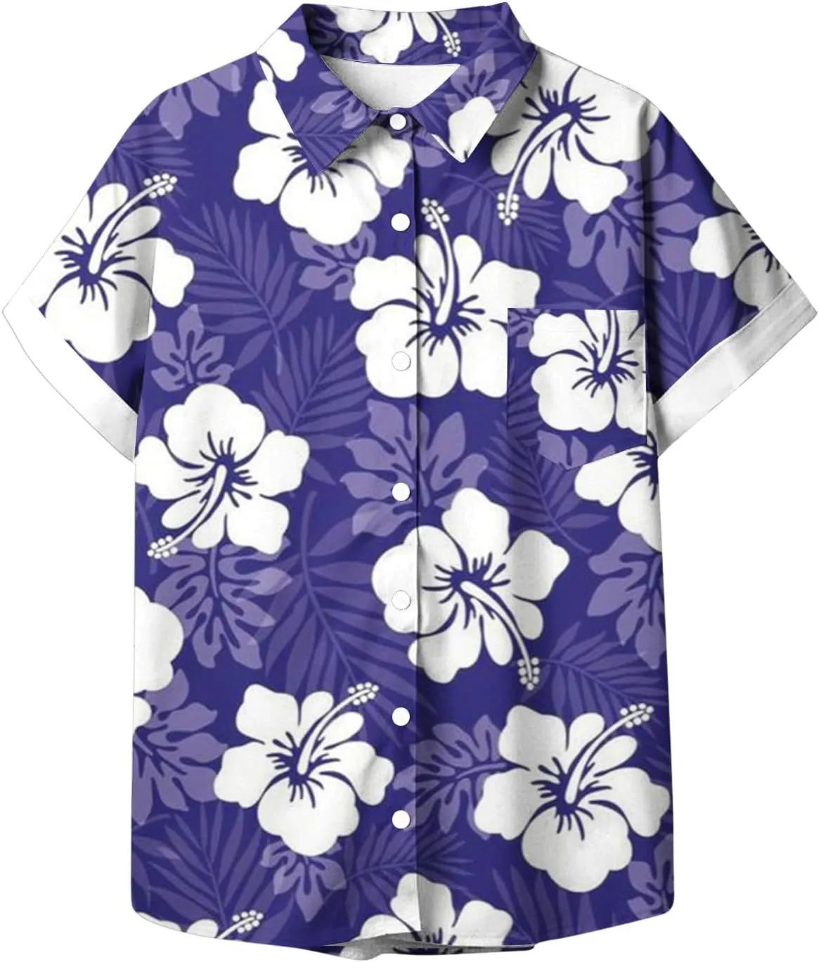 Hawaiian Shirts for Women Button Down Short Sleeve V Neck T Shirts Boho Floral Print Summer Blouses with Pockets