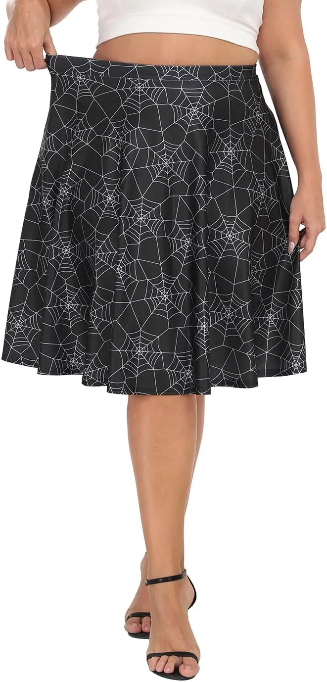 HDE Womens Plus Size Midi Skater Skirt High Waist Knee Length Skirt with Pockets