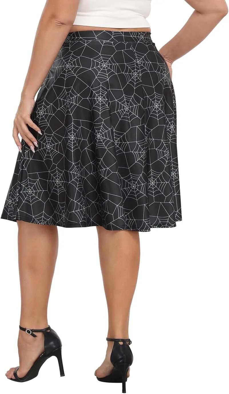 HDE Womens Plus Size Midi Skater Skirt High Waist Knee Length Skirt with Pockets