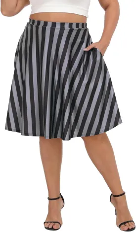 HDE Womens Plus Size Midi Skater Skirt High Waist Knee Length Skirt with Pockets