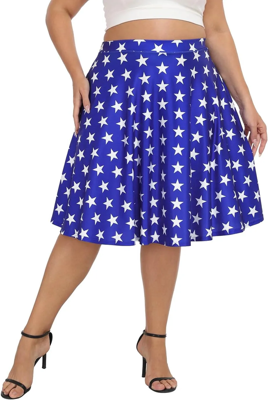 HDE Womens Plus Size Midi Skater Skirt High Waist Knee Length Skirt with Pockets