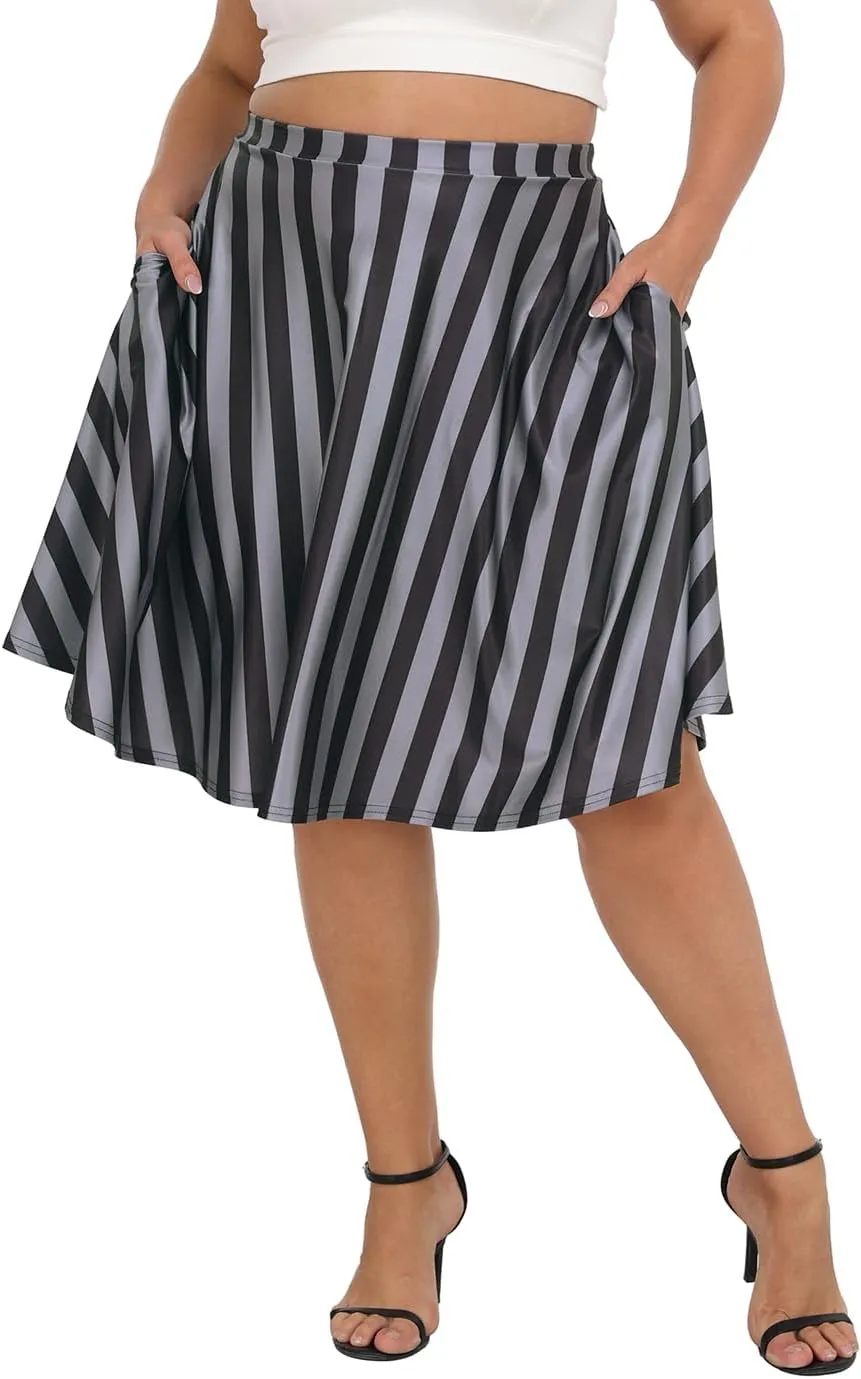 HDE Womens Plus Size Midi Skater Skirt High Waist Knee Length Skirt with Pockets