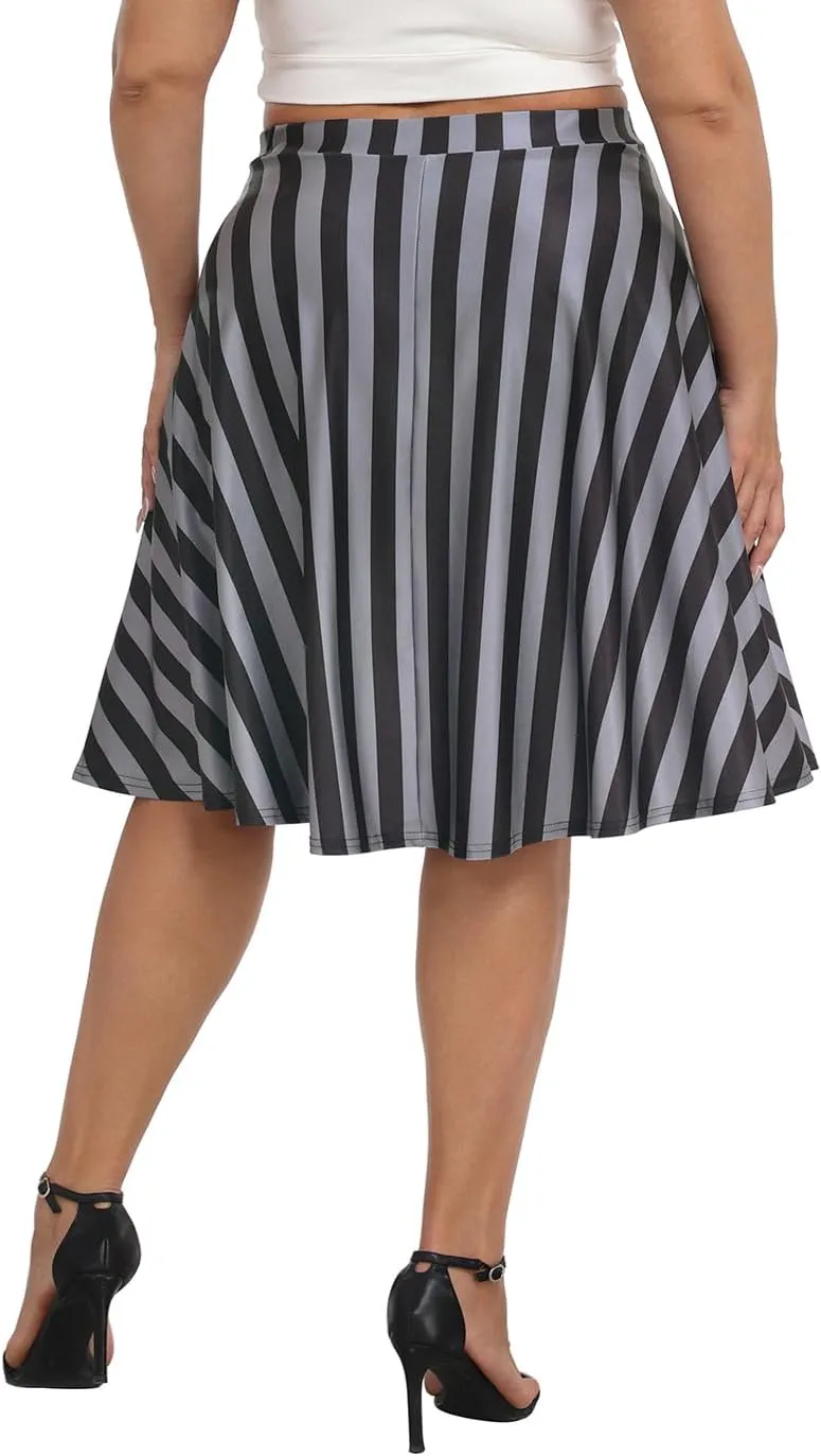 HDE Womens Plus Size Midi Skater Skirt High Waist Knee Length Skirt with Pockets