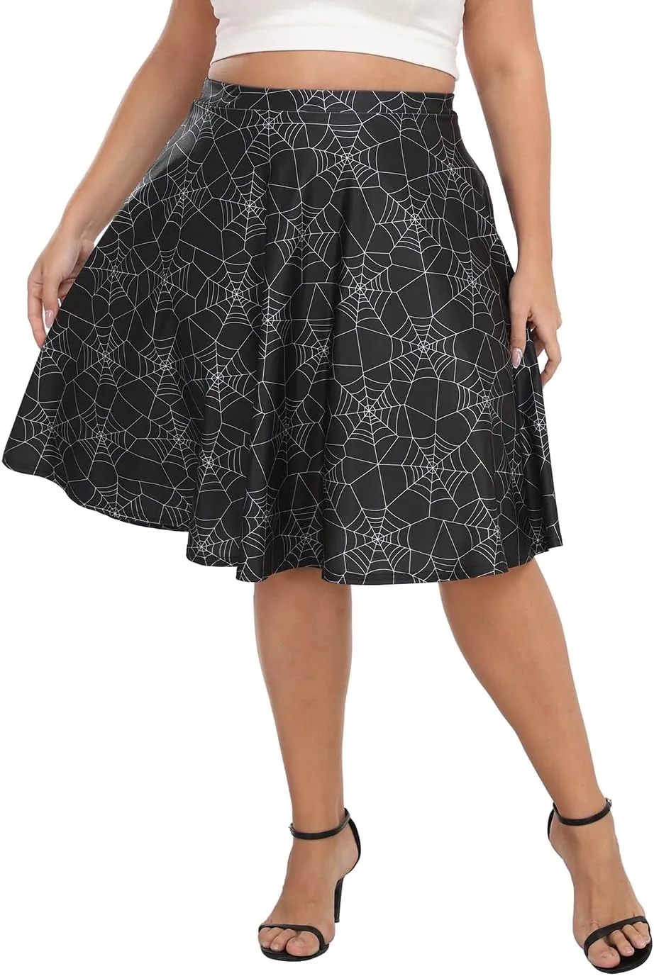 HDE Womens Plus Size Midi Skater Skirt High Waist Knee Length Skirt with Pockets