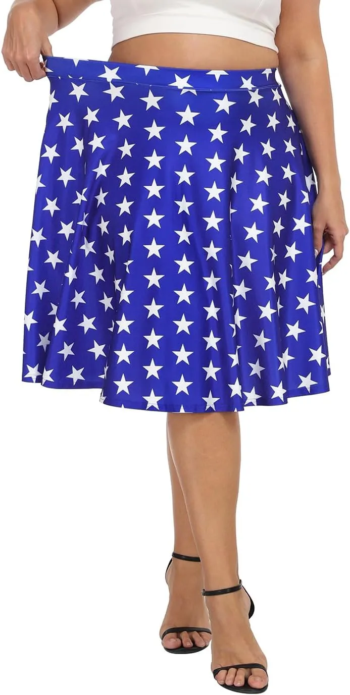 HDE Womens Plus Size Midi Skater Skirt High Waist Knee Length Skirt with Pockets
