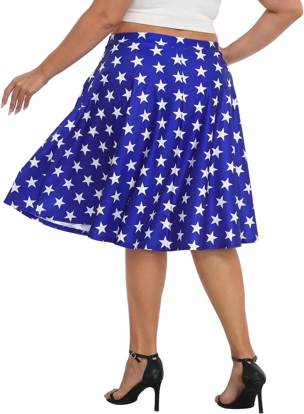 HDE Womens Plus Size Midi Skater Skirt High Waist Knee Length Skirt with Pockets