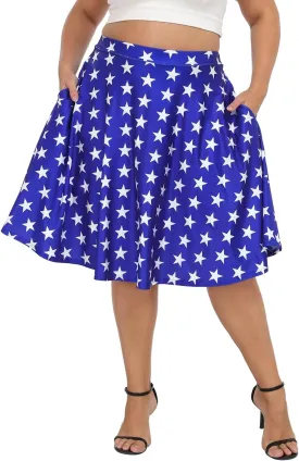 HDE Womens Plus Size Midi Skater Skirt High Waist Knee Length Skirt with Pockets