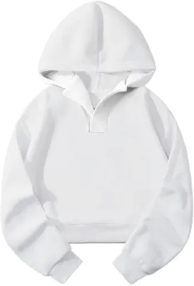 Hilinker Womens Cute Cropped Hoodies Pullover Collared Sweatshirts Long Sleeve Crop Tops