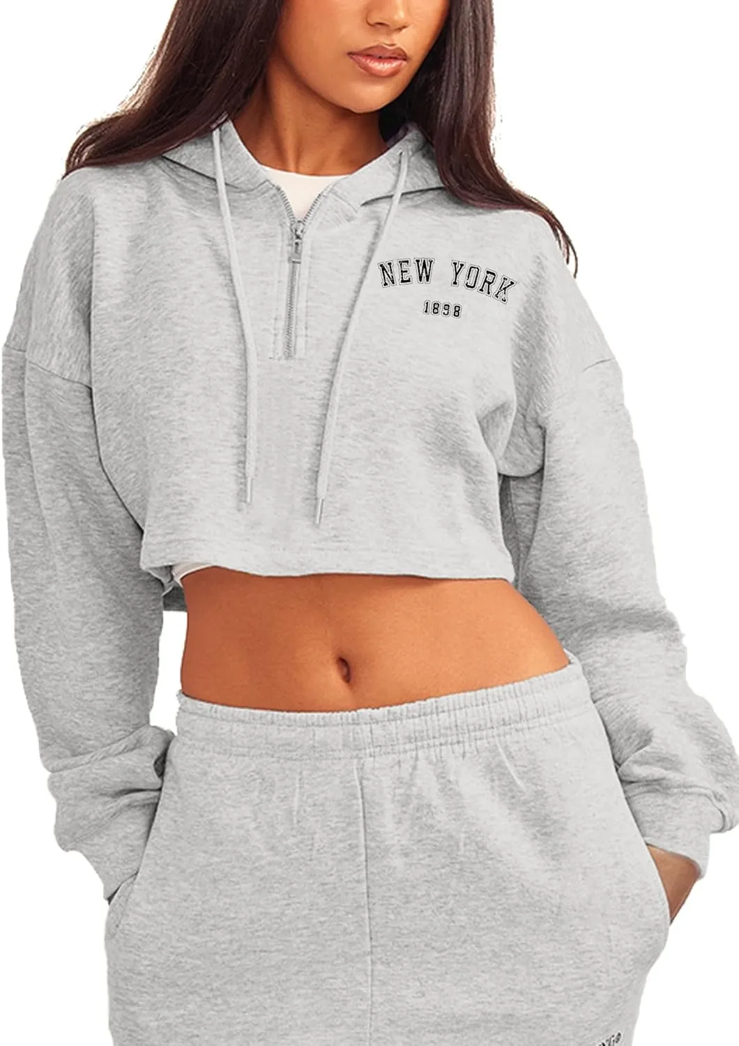 Hilinker Womens Graphic Cropped Hoodies Half Zip Sweatshirt Long Sleeve Pullover Tops