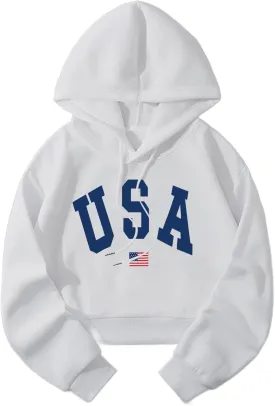 Hilinker Womens Graphic Long Sleeve Cropped Hoodies Drawstring Hooded Sweatshirt