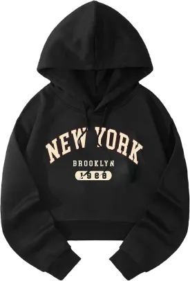 Hilinker Womens Graphic Long Sleeve Cropped Hoodies Drawstring Hooded Sweatshirt