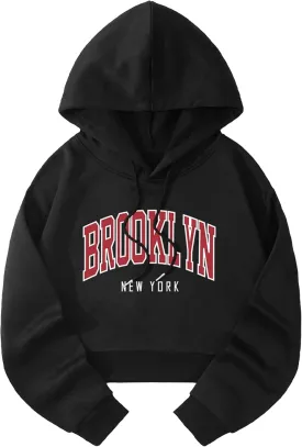 Hilinker Womens Graphic Long Sleeve Cropped Hoodies Drawstring Hooded Sweatshirt
