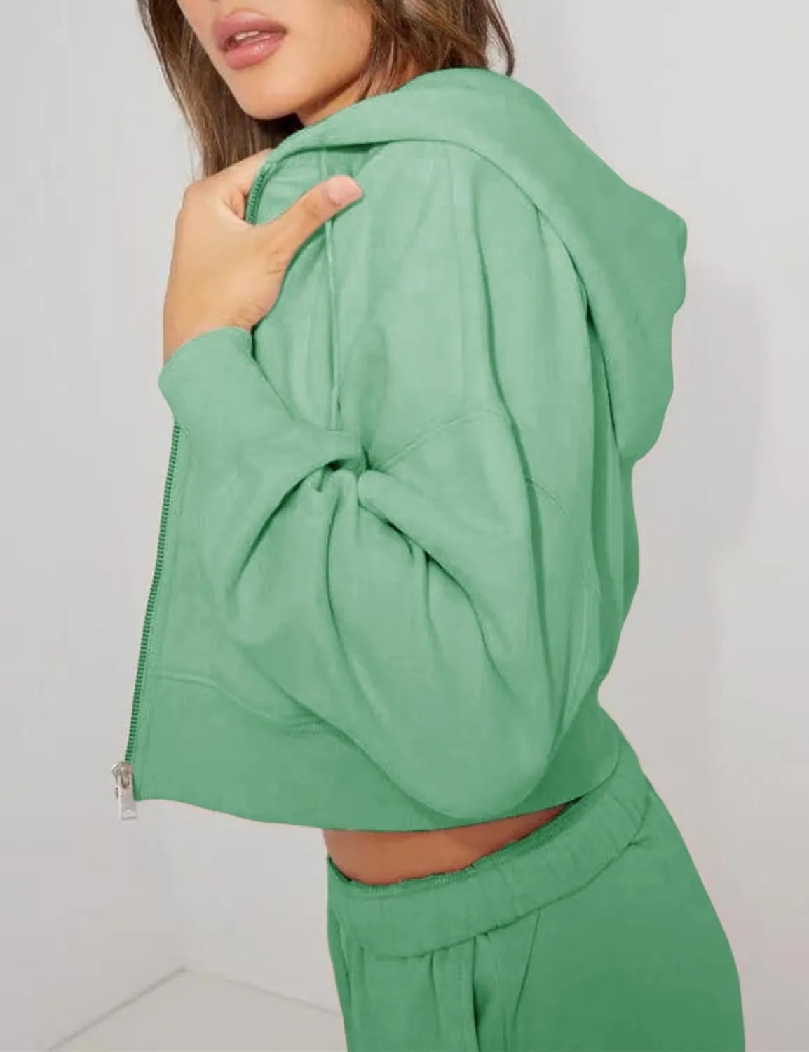 Hooever Womens Cute Workout Cropped Zip Up Drawstring Hoodie Sweatshirt Jacket