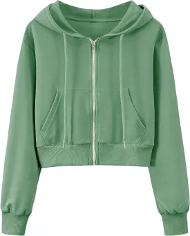 Hooever Womens Cute Workout Cropped Zip Up Drawstring Hoodie Sweatshirt Jacket