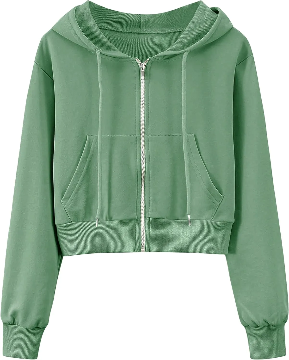 Hooever Womens Cute Workout Cropped Zip Up Drawstring Hoodie Sweatshirt Jacket