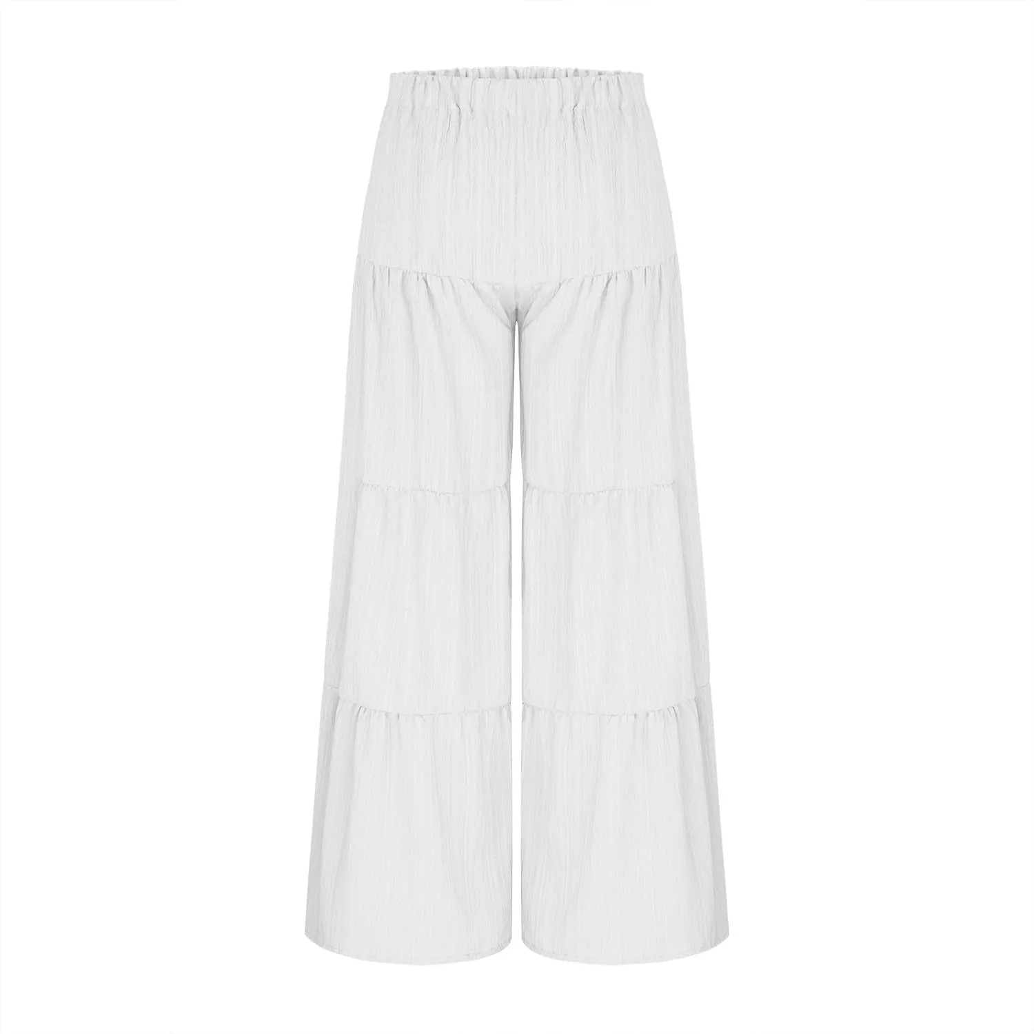 JOAU Women's Flowy Boho Elastic High Waist Ruffle Hem Wide Leg Beach Loose Palazzo Pants Summer Baggy Tiered Flared Trousers
