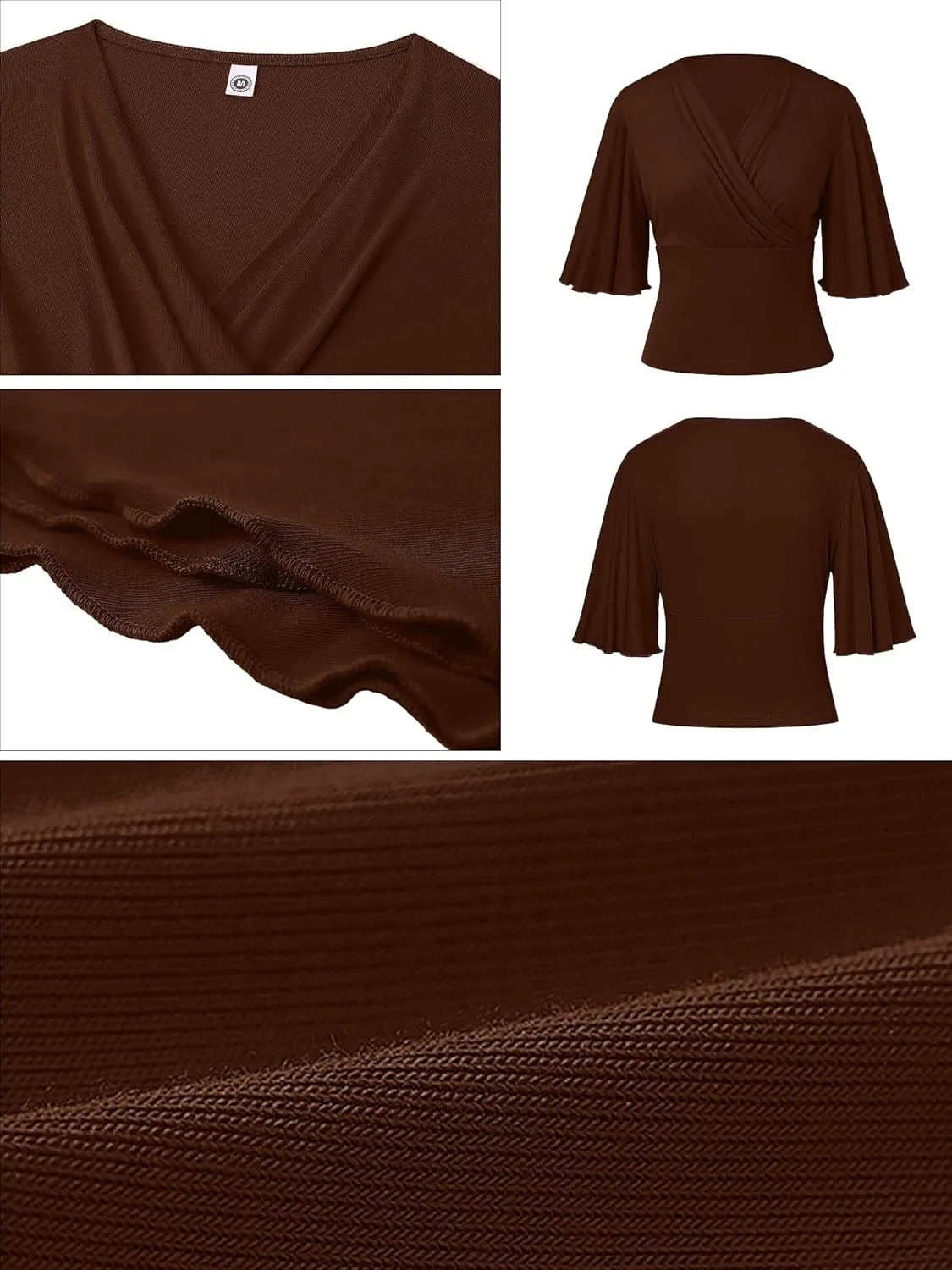 KORSIS Women Tops Wrap Blouse 3/4 Sleeve Long Ruffle Sleeve V Neck Dressy Casual Summer Elasticity T-Shirt (S-2XL)