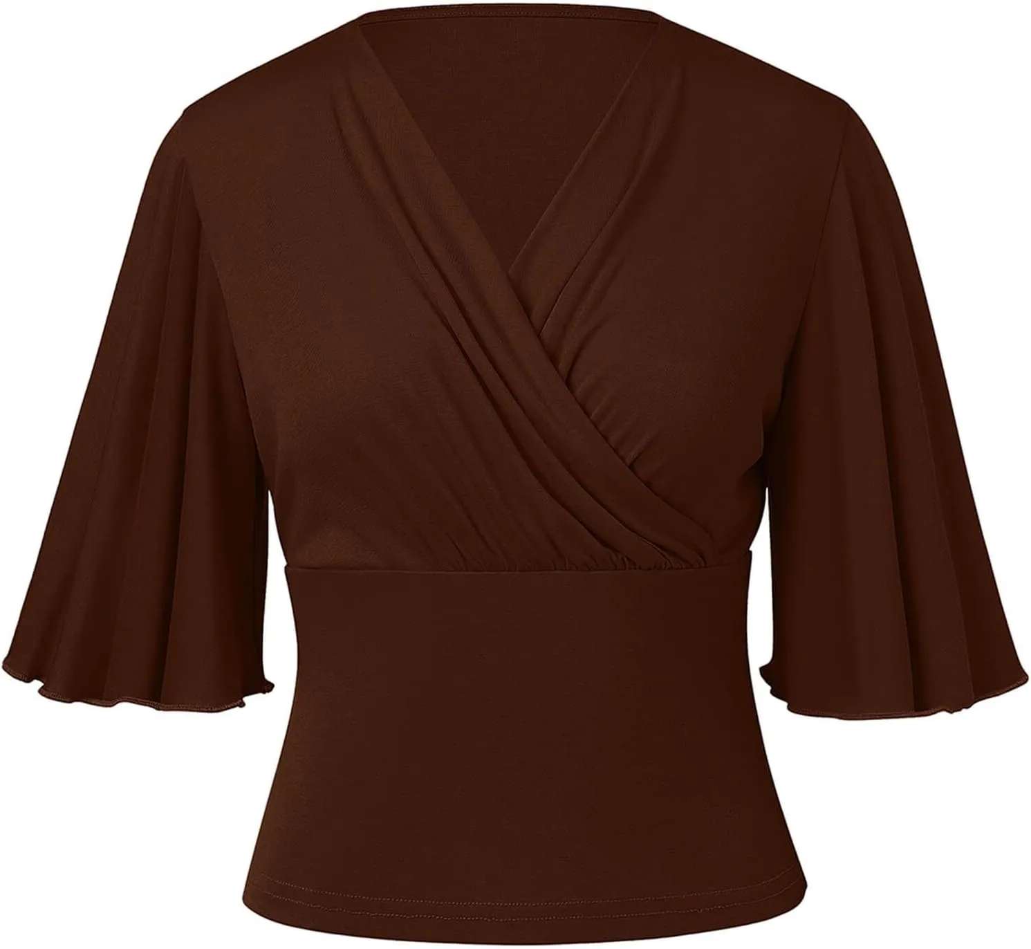 KORSIS Women Tops Wrap Blouse 3/4 Sleeve Long Ruffle Sleeve V Neck Dressy Casual Summer Elasticity T-Shirt (S-2XL)