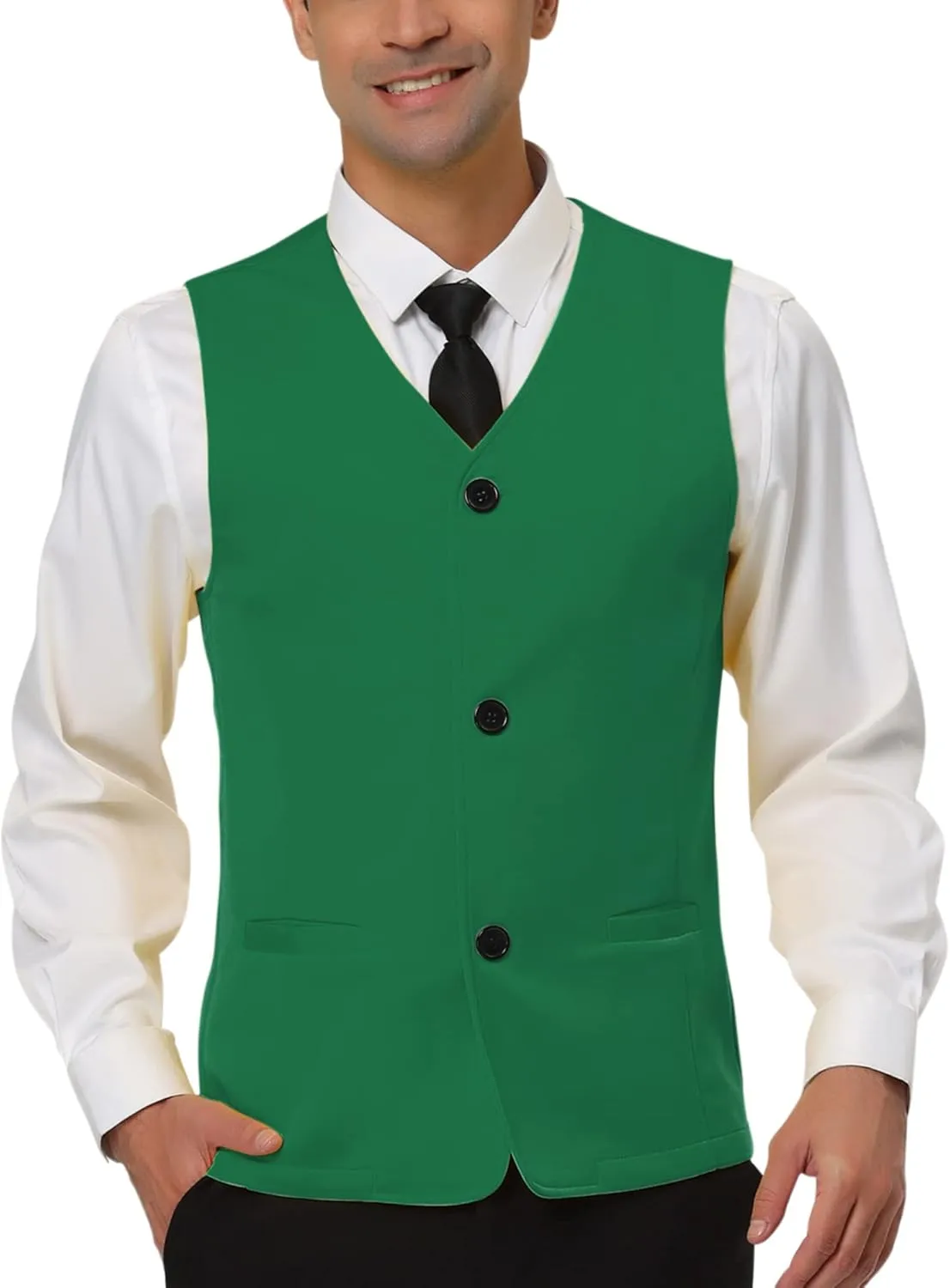 Lars Amadeus Men's V Neck Vests Sleeveless Pockets Button Up Casual Vest