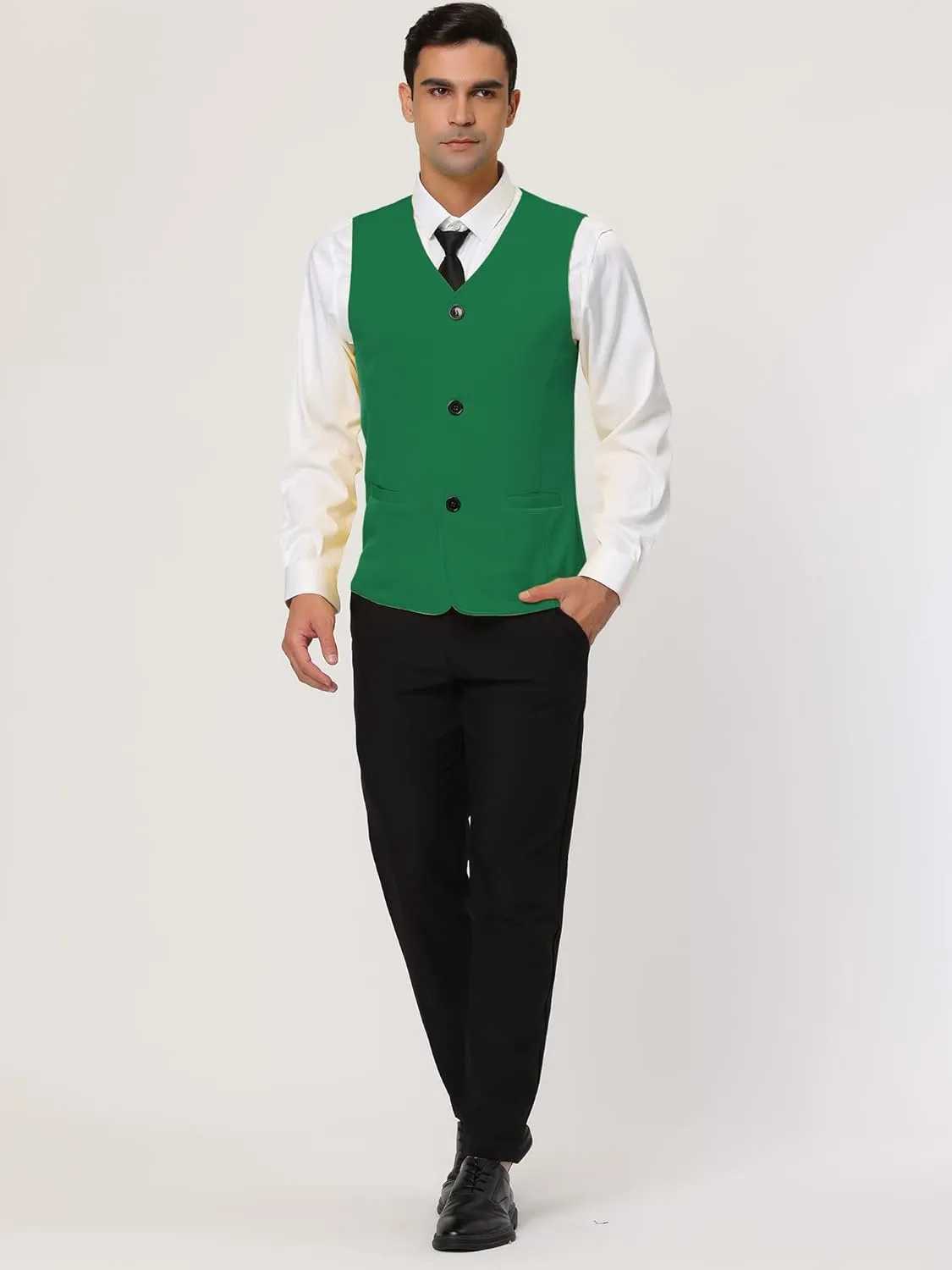 Lars Amadeus Men's V Neck Vests Sleeveless Pockets Button Up Casual Vest