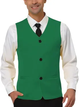 Lars Amadeus Men's V Neck Vests Sleeveless Pockets Button Up Casual Vest