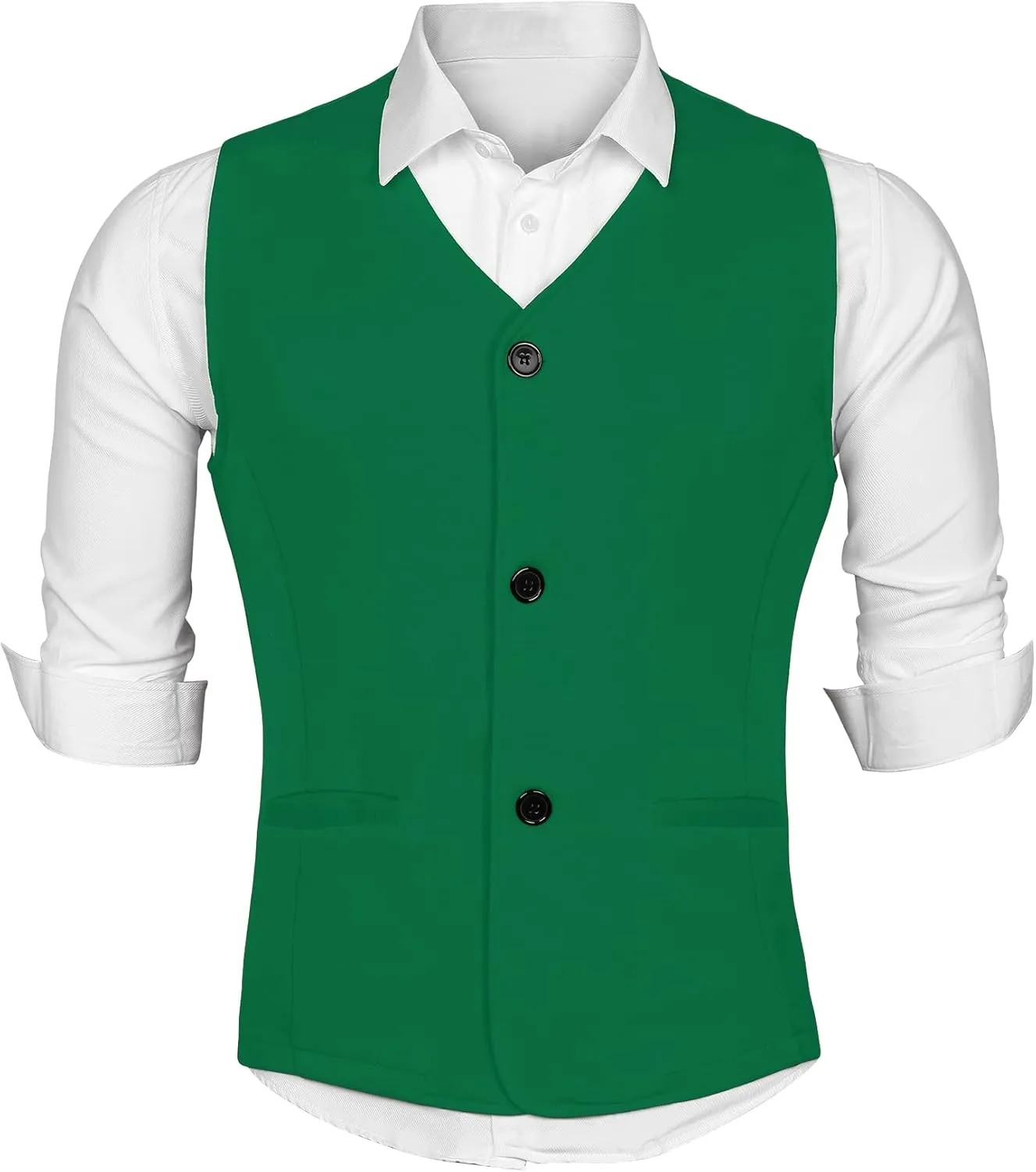 Lars Amadeus Men's V Neck Vests Sleeveless Pockets Button Up Casual Vest