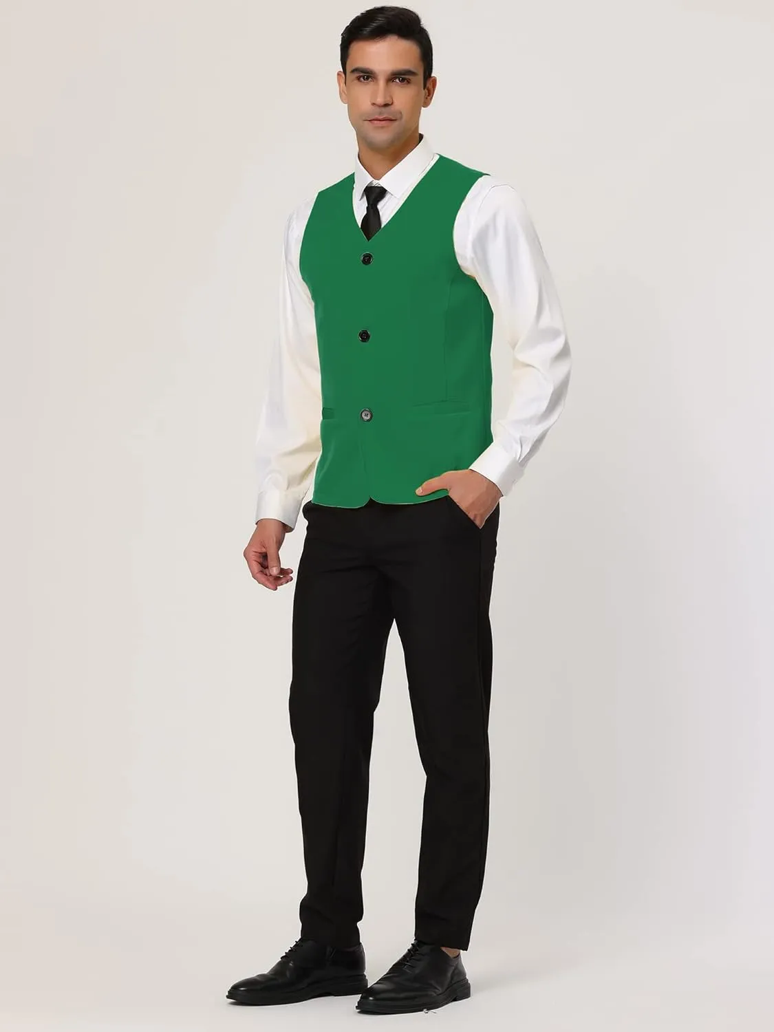 Lars Amadeus Men's V Neck Vests Sleeveless Pockets Button Up Casual Vest