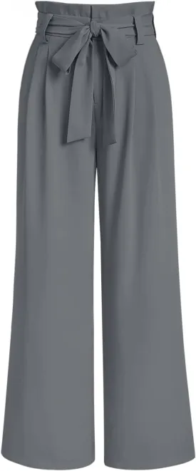LILLUSORY Wide Leg Dress Pants Women's Paperbag High Waisted Business Casual Trousers with Removable Belt