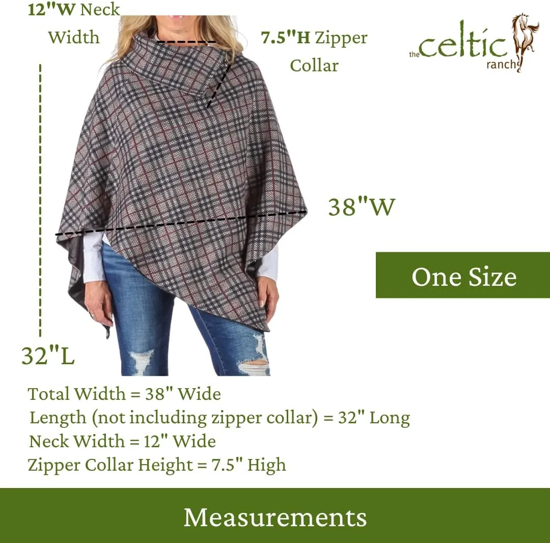 Lined Poncho Cape Coat for Women in Herringbone Wool Blends and Tartan Cotton Blend for Warmth and Style