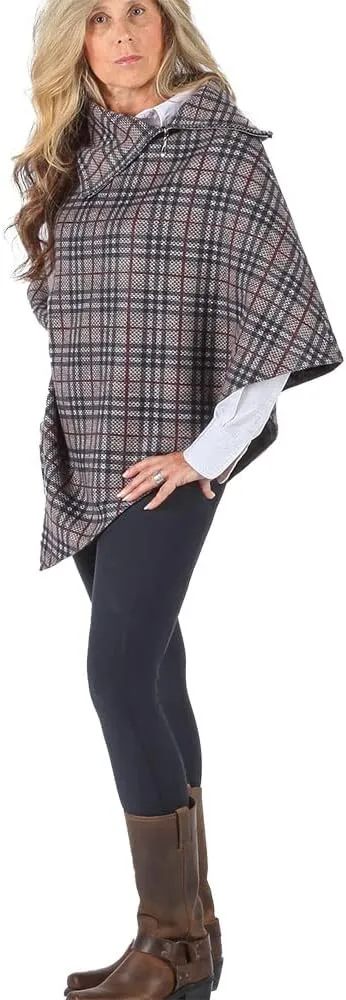 Lined Poncho Cape Coat for Women in Herringbone Wool Blends and Tartan Cotton Blend for Warmth and Style