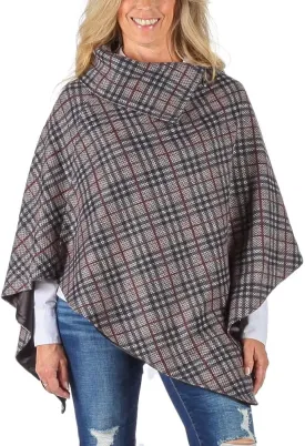 Lined Poncho Cape Coat for Women in Herringbone Wool Blends and Tartan Cotton Blend for Warmth and Style