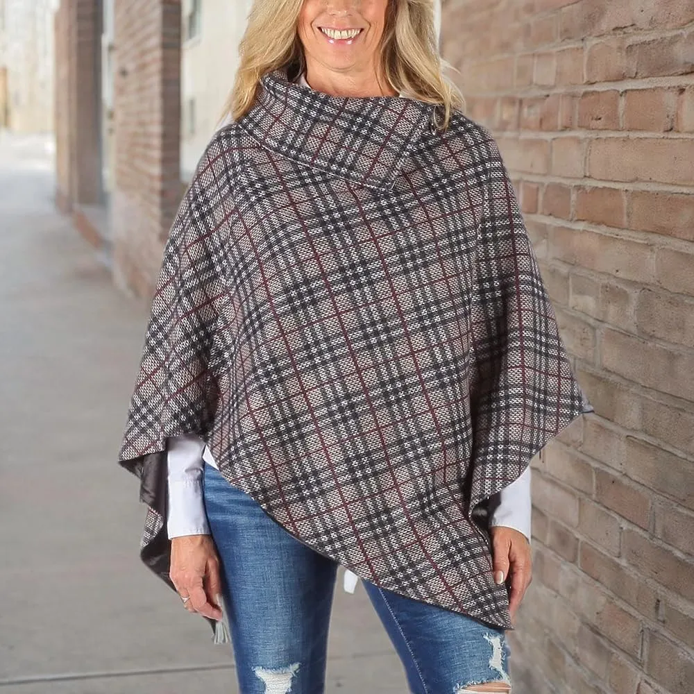 Lined Poncho Cape Coat for Women in Herringbone Wool Blends and Tartan Cotton Blend for Warmth and Style