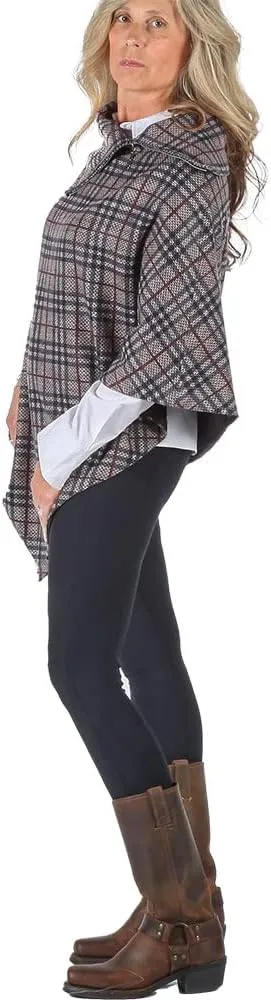 Lined Poncho Cape Coat for Women in Herringbone Wool Blends and Tartan Cotton Blend for Warmth and Style